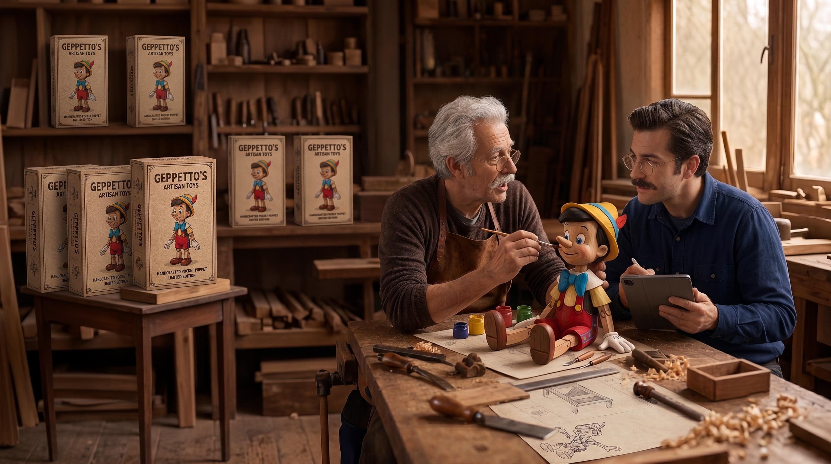 A craftsperson talking with a listening digital twin in a workshop